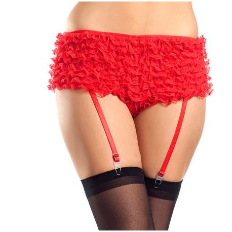 Ruffled Shorts with Garter - Red - Small 