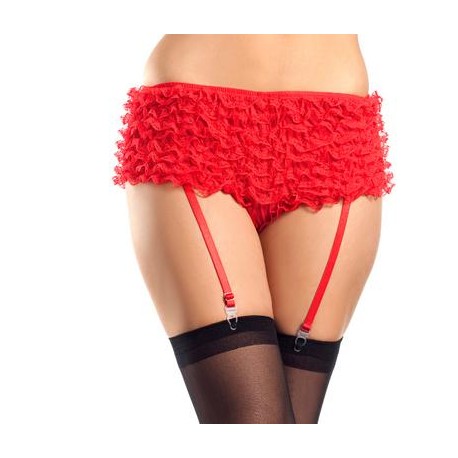 Ruffled Shorts with Garter - Red - Large 