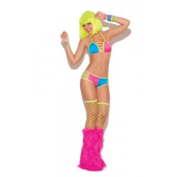 Neon Nites Bra Top And Shorts - One Size