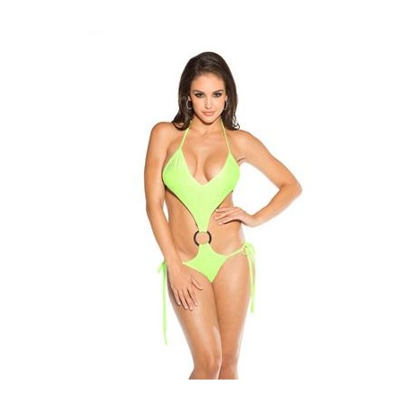 One Piece Tie Side with Ring Sling Shot - Neon Green - One Size