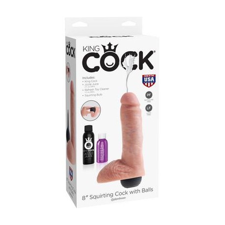 King Cock 8 Inch Squirting Cock with Balls - Flesh 