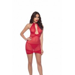 Collared Babydoll W/ Elastic Detail & G-string - Red - One Size 
