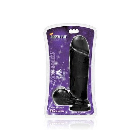 9 Inch Thick Cock with Balls & Suction - Black 