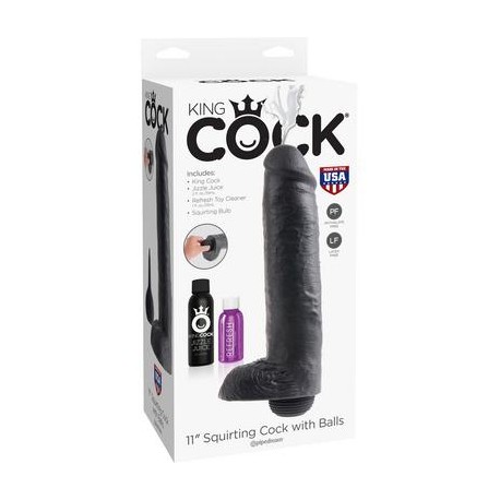 King Cock 11 Inch Squirting Cock with Balls - Black 