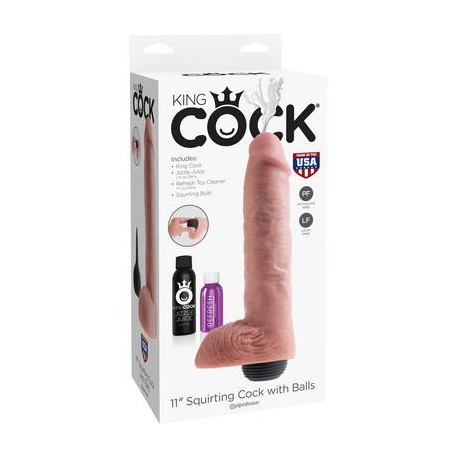 King Cock 11 Inch Squirting Cock with Balls - Flesh 