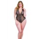 Crotchless Lace Teddy W/ Rhinestone Detail - Black/ Gold - Queen Size 