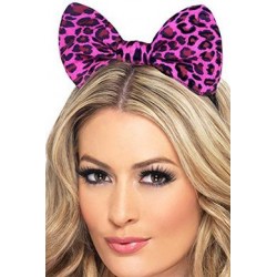 Leopard Bow on Headband Pink and Black