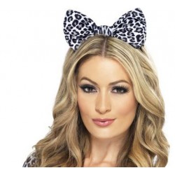 Leopard Bow on Headband - White and Black