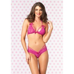 Strappy Lace Bra and Panty - Hot Pink - Small - Medium 