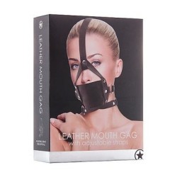 Leather Mouth Gag with Adjustable Straps - Black 