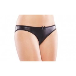 Wetlook Crotchless Panty - Black - One Size